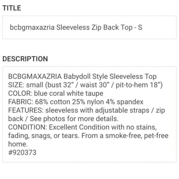 BCBGMAXAZRIA Babydoll Sleeveless Top - Small - Picture 9 of 9